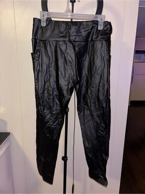 Black Faux Leather Leggings with Side Pockets